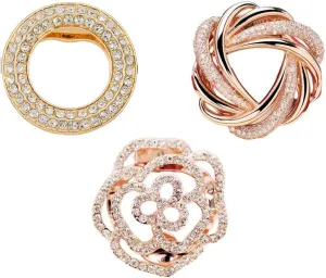 3 PCS Scarf Clip Brooches Scarf Ring Clip Pearl Floral Rhinestones Clothes Knotted Corner Buttons