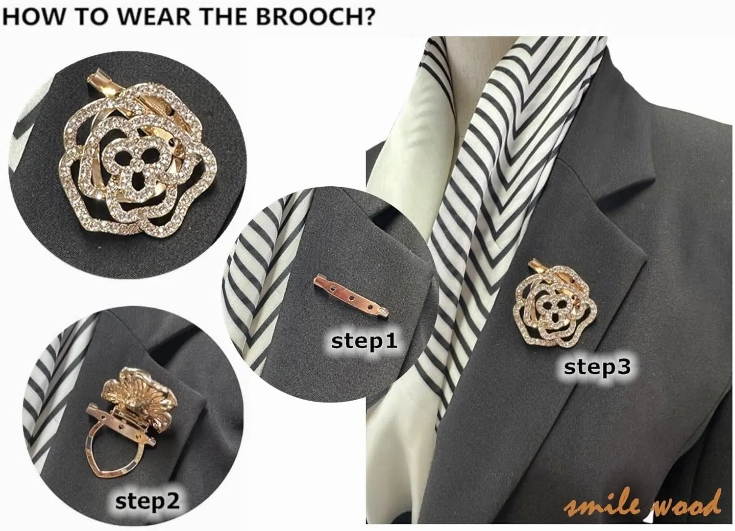3 PCS Scarf Clip Brooches Scarf Ring Clip Pearl Floral Rhinestones Clothes Knotted Corner Buttons