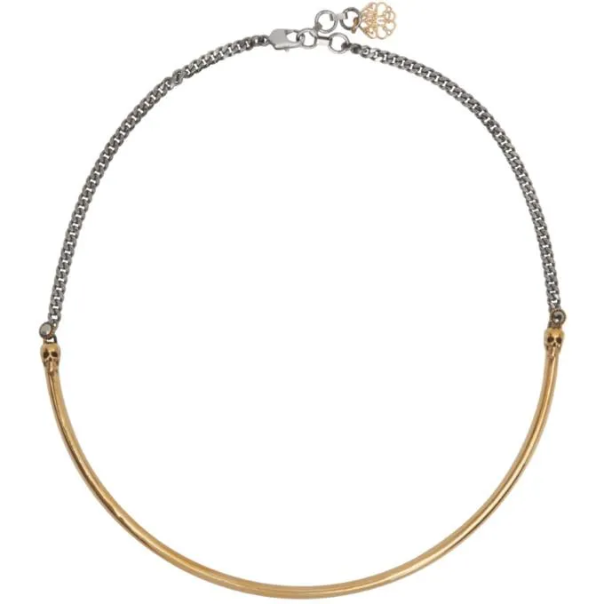 Alexander McQueen Silver and Gold Skull Choker
