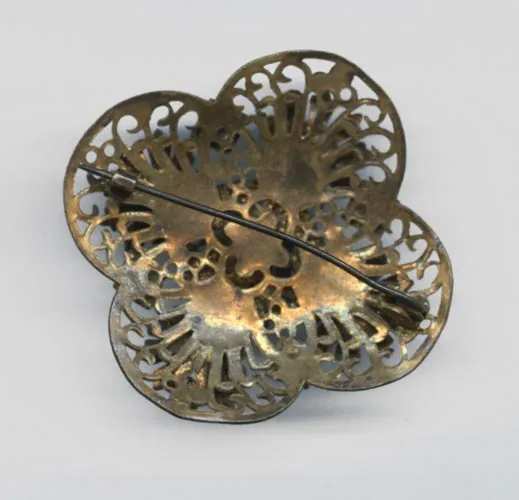 Antique Bohemian brass brooch with glass stones. j-pnbg973