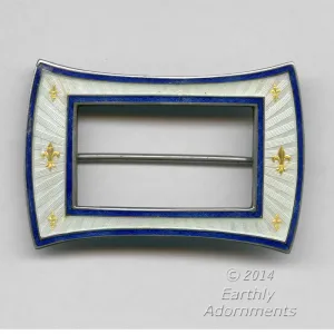 Antique English Edwardian sterling silver and guilloche enamel brooch. Hallmarked. j-pnvs885