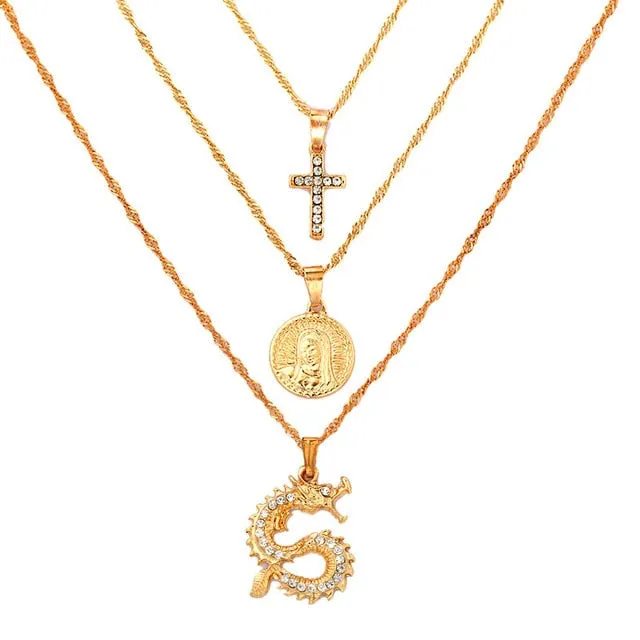 Bohemian Multilayer Necklace for Women Men | Multilayer Boho Jewelry | Kpop Double layer Chain Gold Butterfly Cross Crystal Chokers Necklace