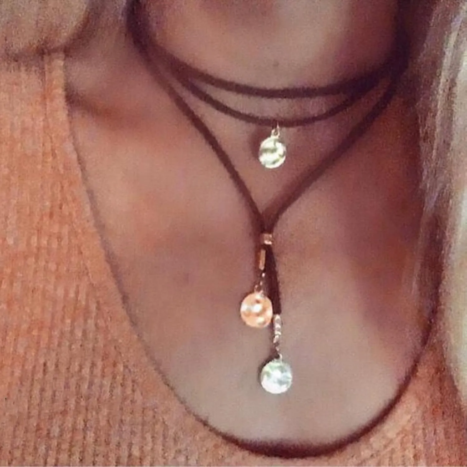 Boho Choker Necklaces for Women,Black Brown Suede Layered Necklace for Women Teen Girls Boho Jewelry Long Necklaces Birthday Gifts for Her