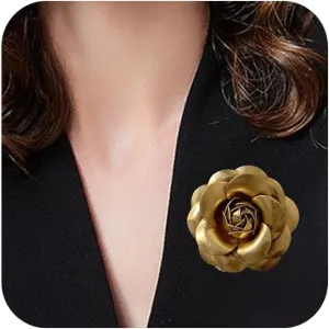 Camellia Brooch Pins Flower Brooches and Pins for Women Fashion Handmade Leather Gold Brooches Elegant Hair Flowers Clips Cute Flower Rose Pins for Dress Accessories Jewelry