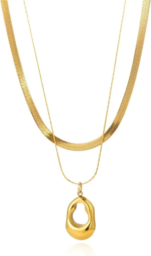 Chunky Gold necklace for Women, Dainty Simple Layered Choker Necklaces,Stackable Multilayer Abstract Chunky Charm Hollow Pendant Snake Chain Necklaces Set Jewelry Gift for Women
