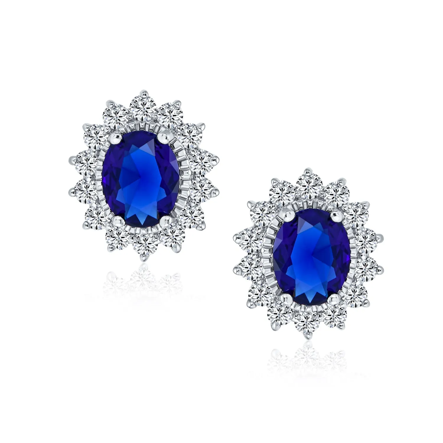 Classic Vintage Crown 1.5 CT CZ Stud Earrings Simulated Sapphire Silver Brass