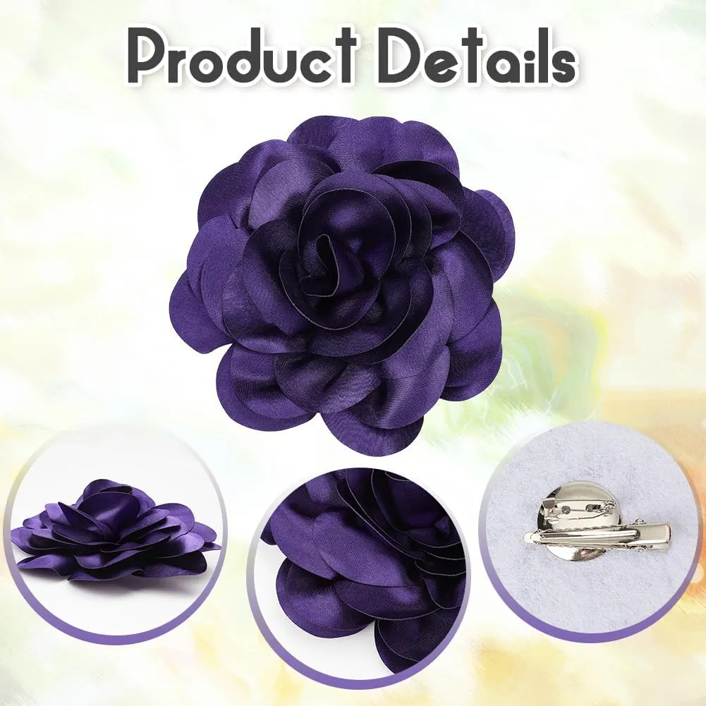 CREATCABIN 20cm Big Flower Brooch Purple Extra Large Camellia Brooch Pins for Clothes Removable Satin Fabric Lapel Pins Brooch for Women Dresses Wedding Party Banquet Suit Accessories Jewelry Gifts