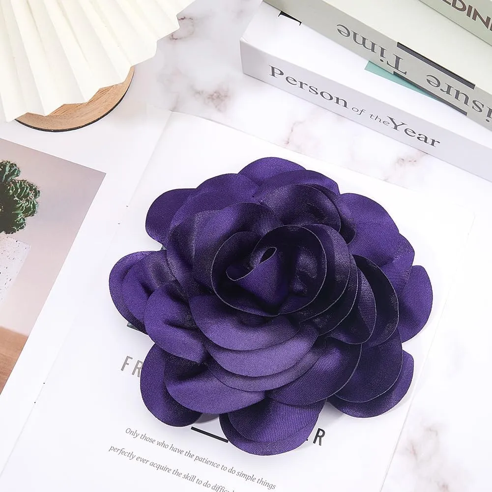 CREATCABIN 20cm Big Flower Brooch Purple Extra Large Camellia Brooch Pins for Clothes Removable Satin Fabric Lapel Pins Brooch for Women Dresses Wedding Party Banquet Suit Accessories Jewelry Gifts