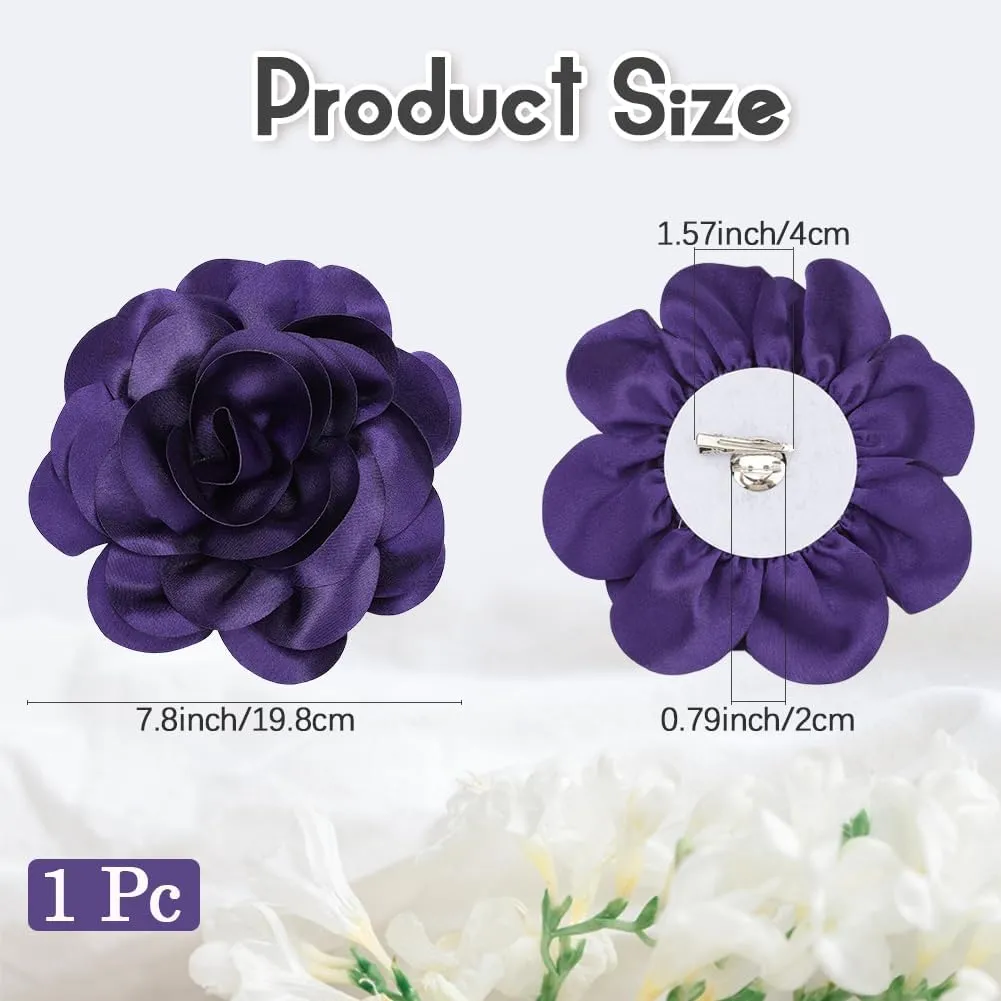 CREATCABIN 20cm Big Flower Brooch Purple Extra Large Camellia Brooch Pins for Clothes Removable Satin Fabric Lapel Pins Brooch for Women Dresses Wedding Party Banquet Suit Accessories Jewelry Gifts
