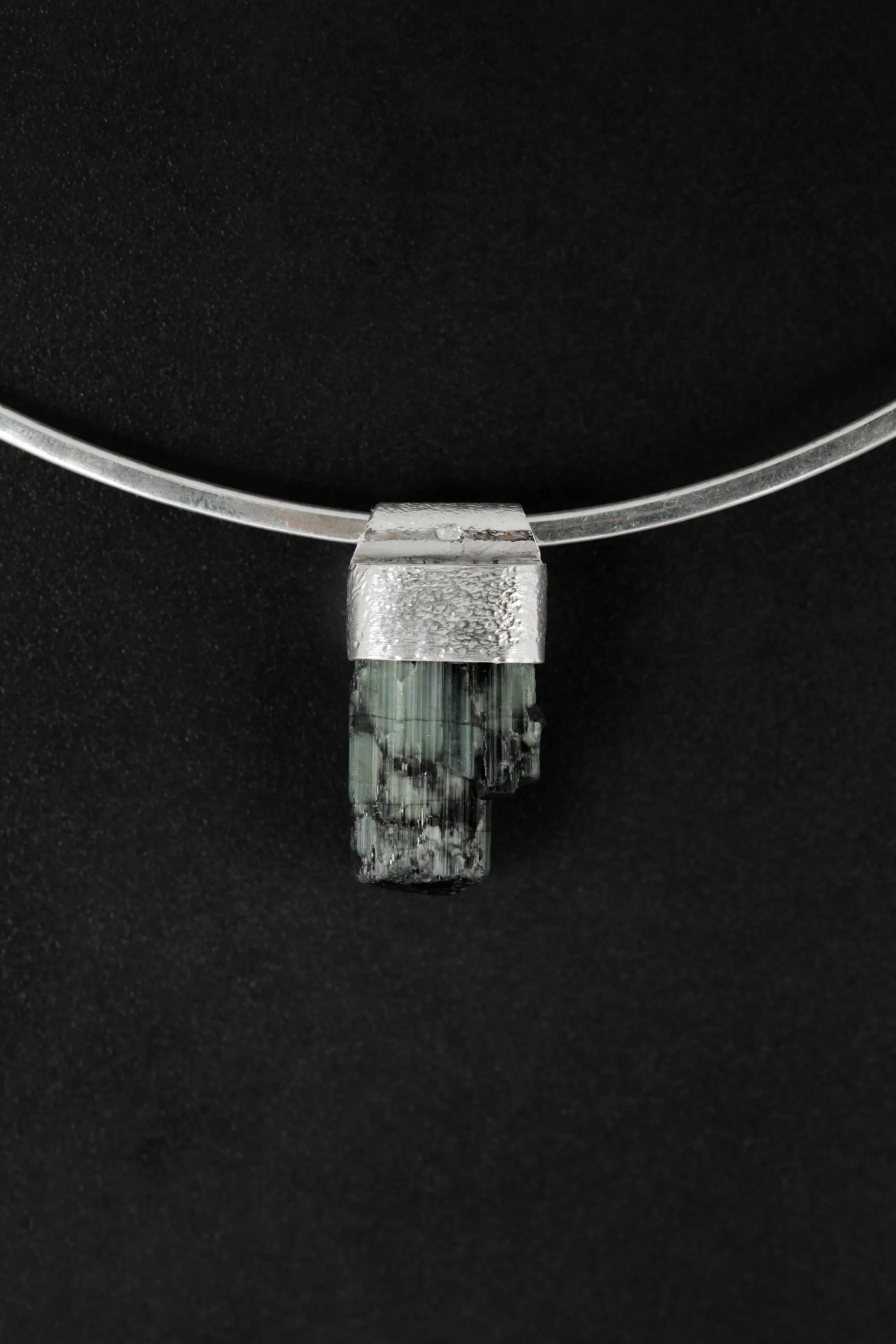 Crystal Necklace Featuring Raw Gem Green Tourmaline, Organic Textured 925 Sterling Silver, Unique Stack Collection Pendant Charm NO/02