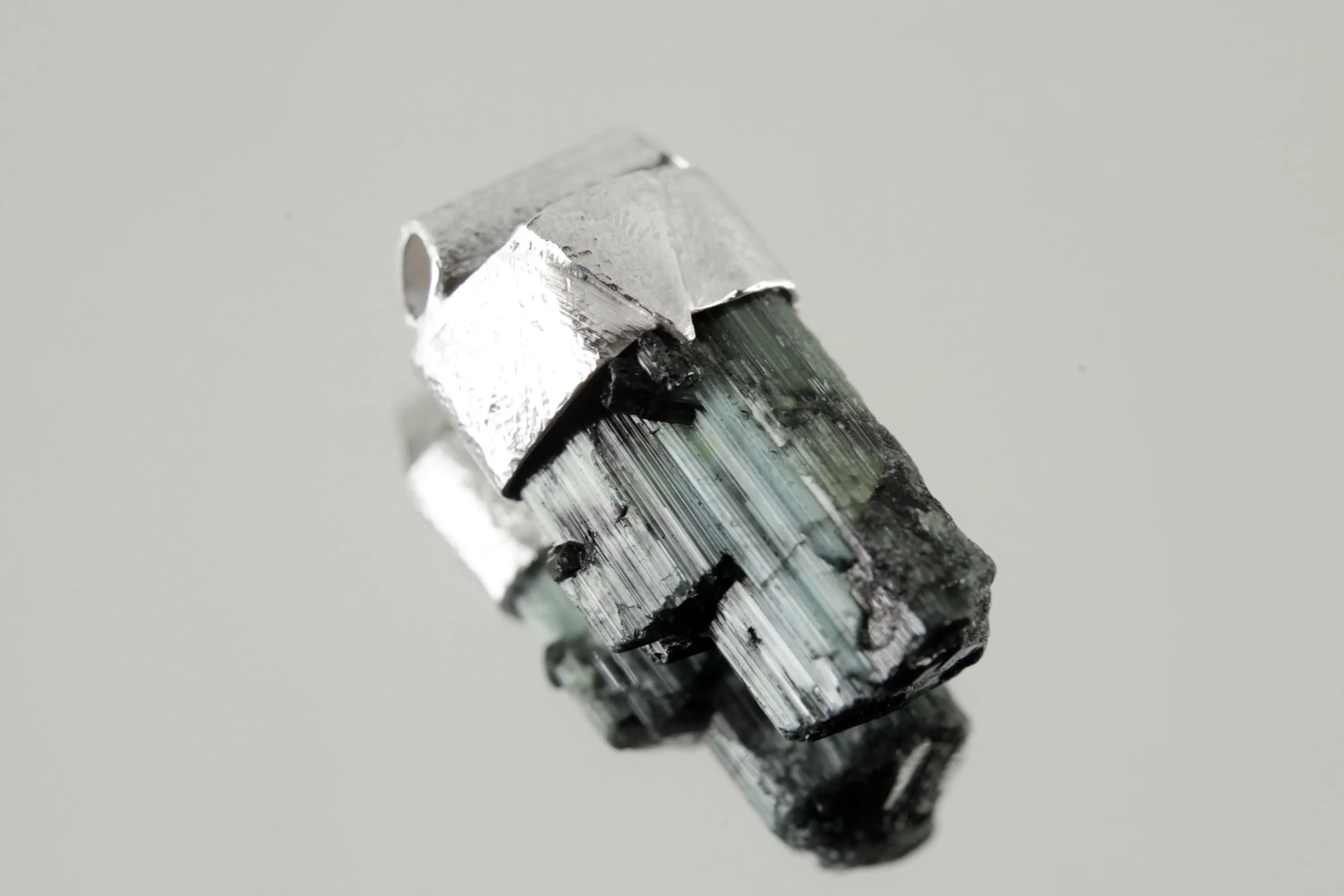 Crystal Necklace Featuring Raw Gem Green Tourmaline, Organic Textured 925 Sterling Silver, Unique Stack Collection Pendant Charm NO/02