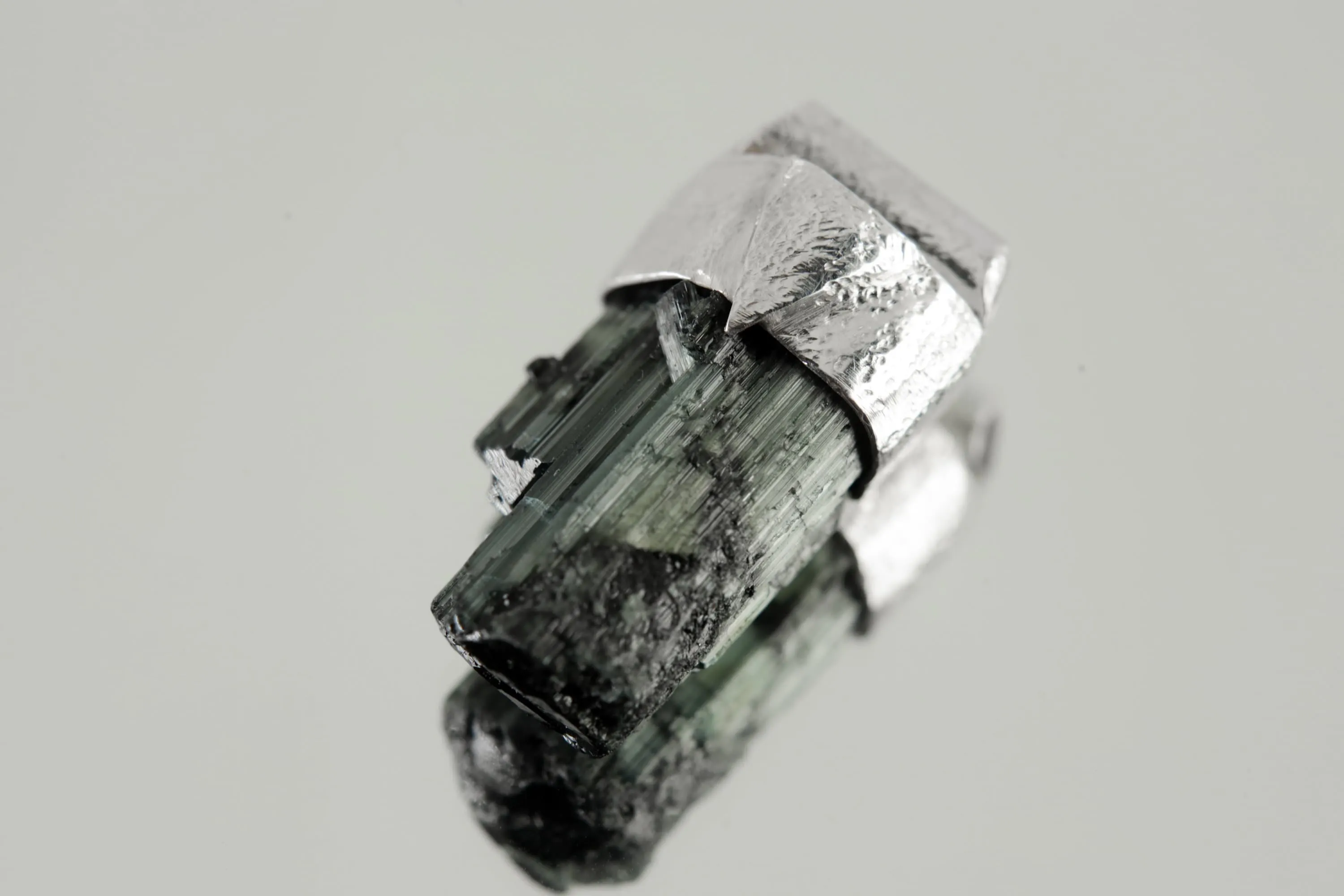 Crystal Necklace Featuring Raw Gem Green Tourmaline, Organic Textured 925 Sterling Silver, Unique Stack Collection Pendant Charm NO/02