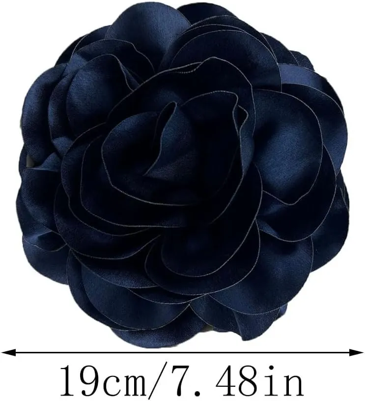Dainty Satin Fabric Rose Flower Brooches 7.5in Extra Large Big Camellia Flower Brooches Lapel Pins for Women Wedding Party Dance Dress Clothes Accessories