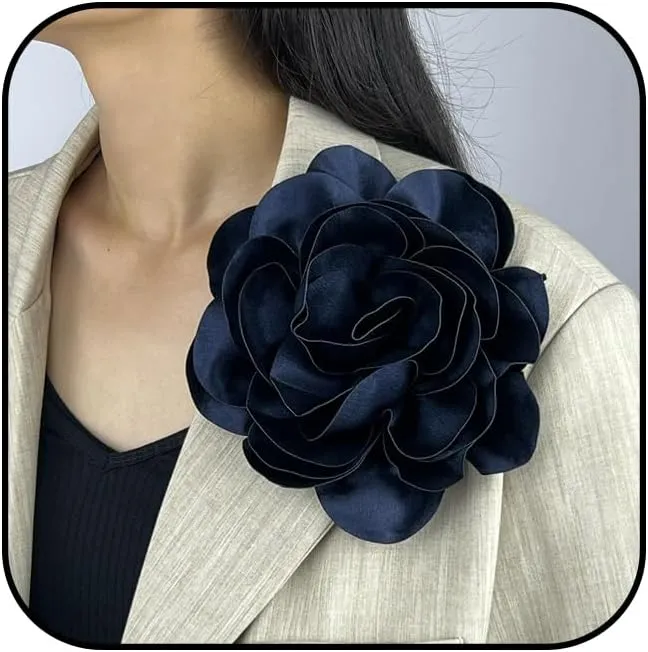 Dainty Satin Fabric Rose Flower Brooches 7.5in Extra Large Big Camellia Flower Brooches Lapel Pins for Women Wedding Party Dance Dress Clothes Accessories