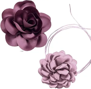 Dainty Satin Rose Flower Brooches Flower Choker Necklace for Women Camellia Floral Brooches Lapel Pins Big Floral Chokers for Wedding Dance Dress Clothes Accessories