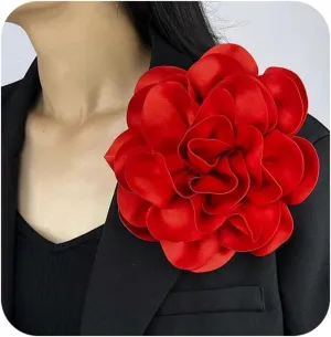 Extra Large Rose Flower Brooches Lapel Pins Dainty Satin Fabric Rose Flower Brooches Big Camellia Flower Brooch Pin for Women Wedding Party Dance Clothes Accessories Jewelry Gifts