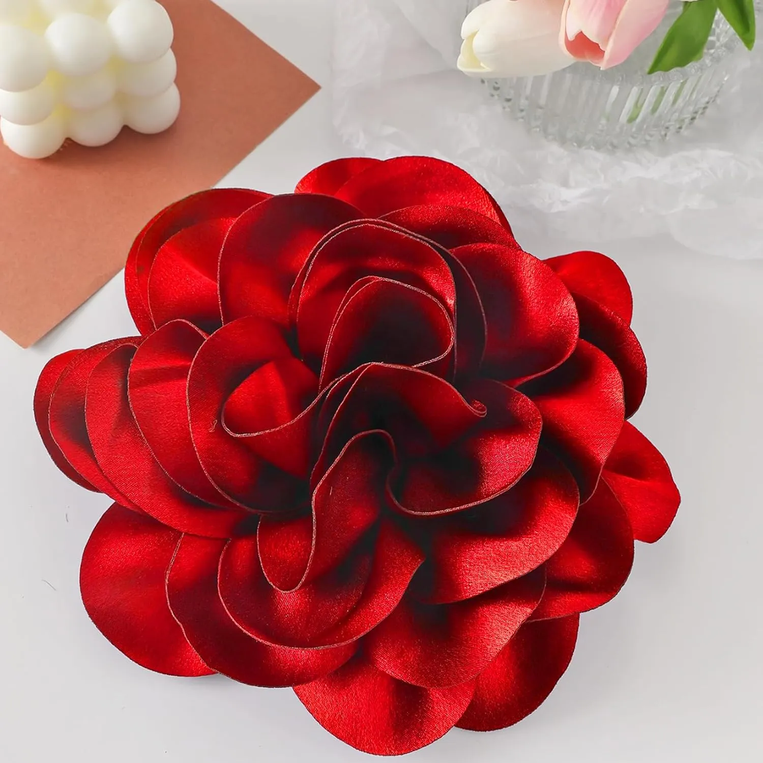Flower Pins for Clothes Large Rose Flower Brooches Lapel Pins Dainty Fabric Flower Pins Delicate Elegant Handmade Flower Brooches for Wedding Party Dance Banquet Dress Suit Ceremony Clothes Accessories Jewelry