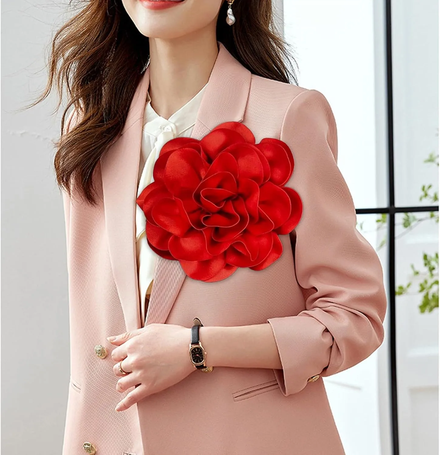 Flower Pins for Clothes Large Rose Flower Brooches Lapel Pins Dainty Fabric Flower Pins Delicate Elegant Handmade Flower Brooches for Wedding Party Dance Banquet Dress Suit Ceremony Clothes Accessories Jewelry
