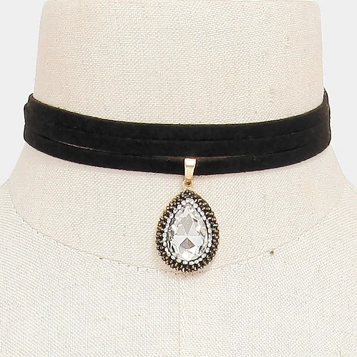 iLLASPARKZ Crystal pendant faux suede wrap choker necklace