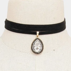 iLLASPARKZ Crystal pendant faux suede wrap choker necklace