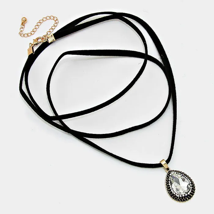 iLLASPARKZ Crystal pendant faux suede wrap choker necklace