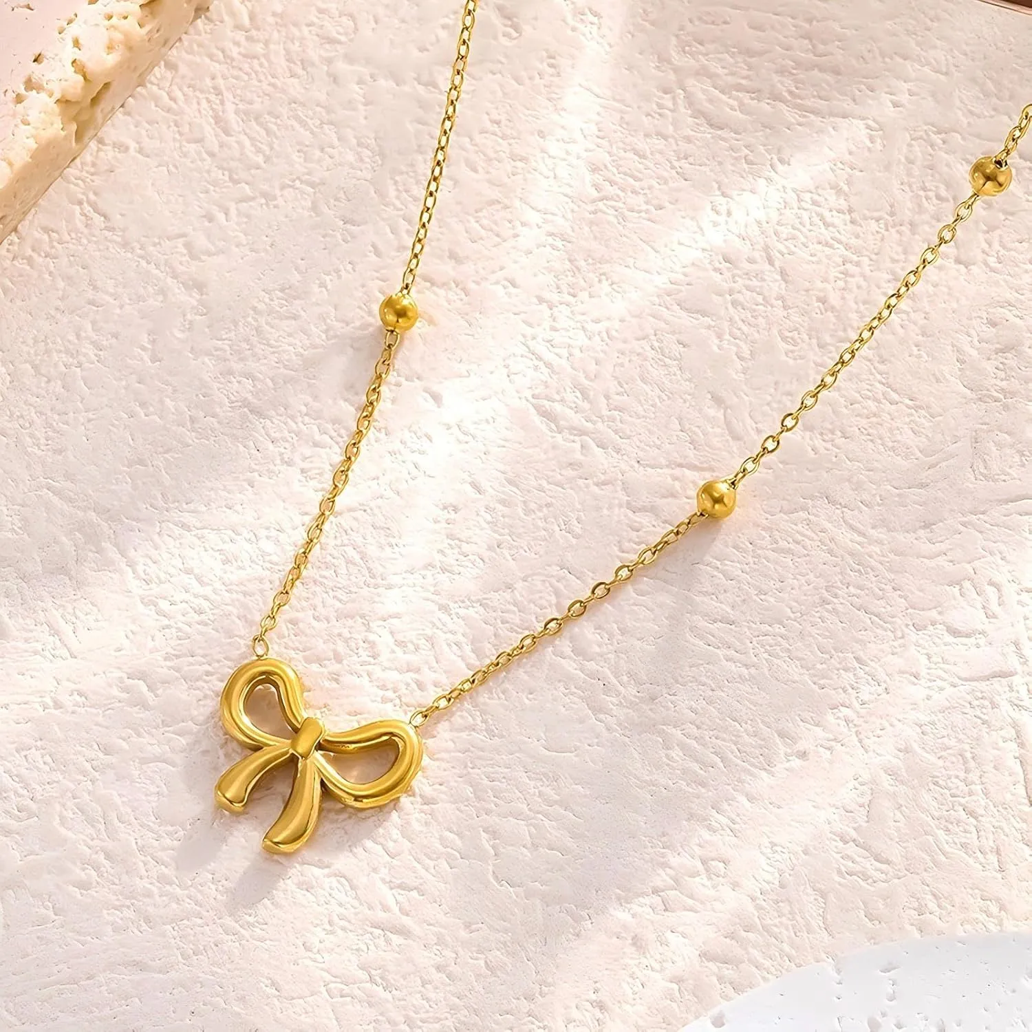 Initial Necklace for Women Layered Bow and Heart Necklace Non Tarnish Letter Necklace A-Z Trendy Gold Plated Necklace Cute Dainty Charm Jewelry