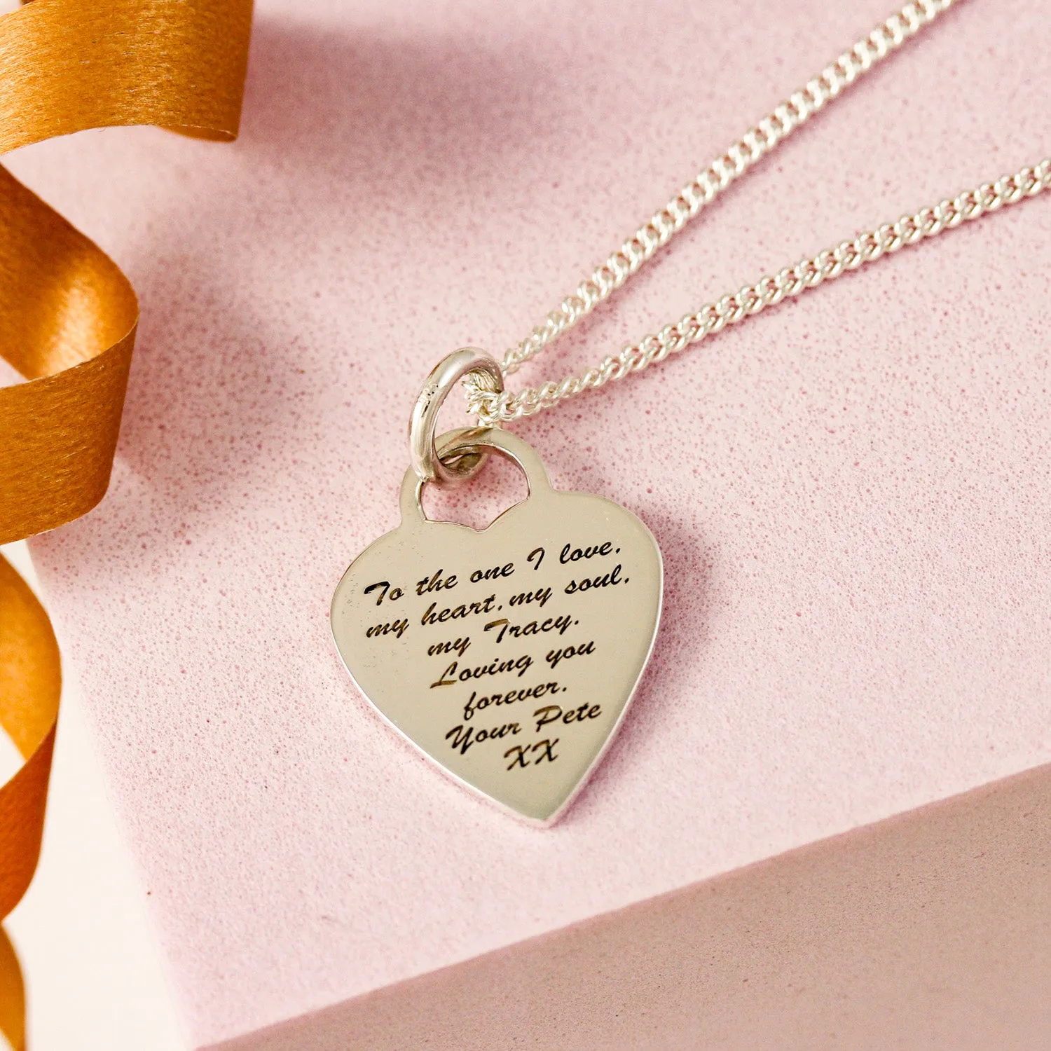 Large Heart Tag Personalised Name Silver Necklace