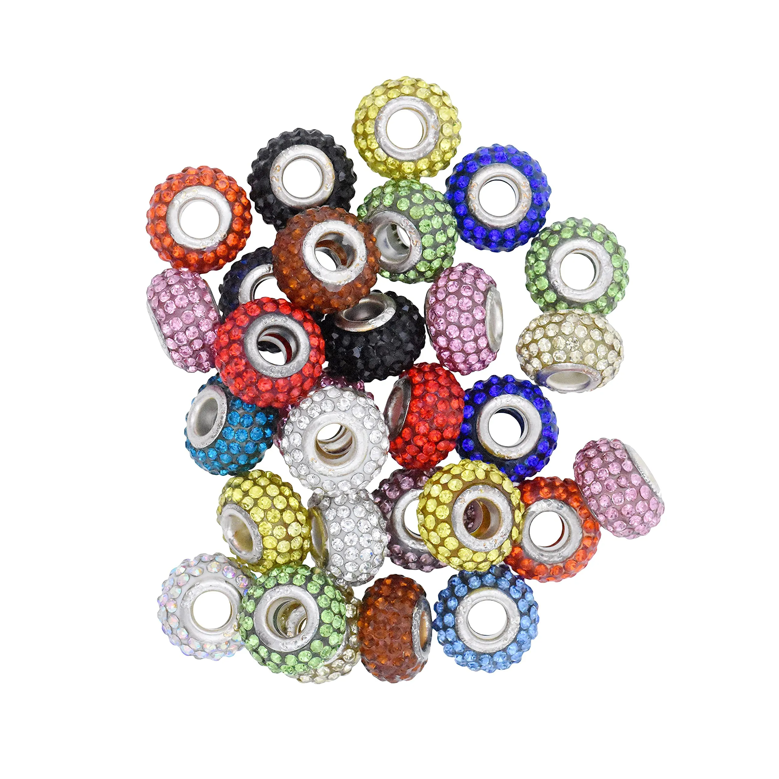 Large Hole Beads Bracelet Charms for Charm Bracelets European Beads in Bulk for Snake Chain Jewelry Making Rondelle 100 PCs Mixed Colors 1/2 Inch 0.2 Inch Hole