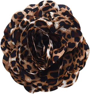 Large Leopard Flower Brooch Pin for Women Rose Brooch Fabric Floral Brooch for Women Coat Dress Suit Brooch Pin Leopard Print Party Clothes Accessories for Women Leopard Print Flower Hair Clip Large