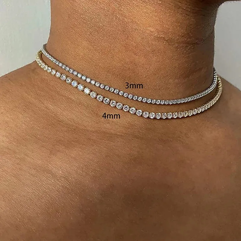 Luxurious Shiny Crystals Tennis Chain Choker Necklace for Women Jewelry Bling Iced Out Accessories