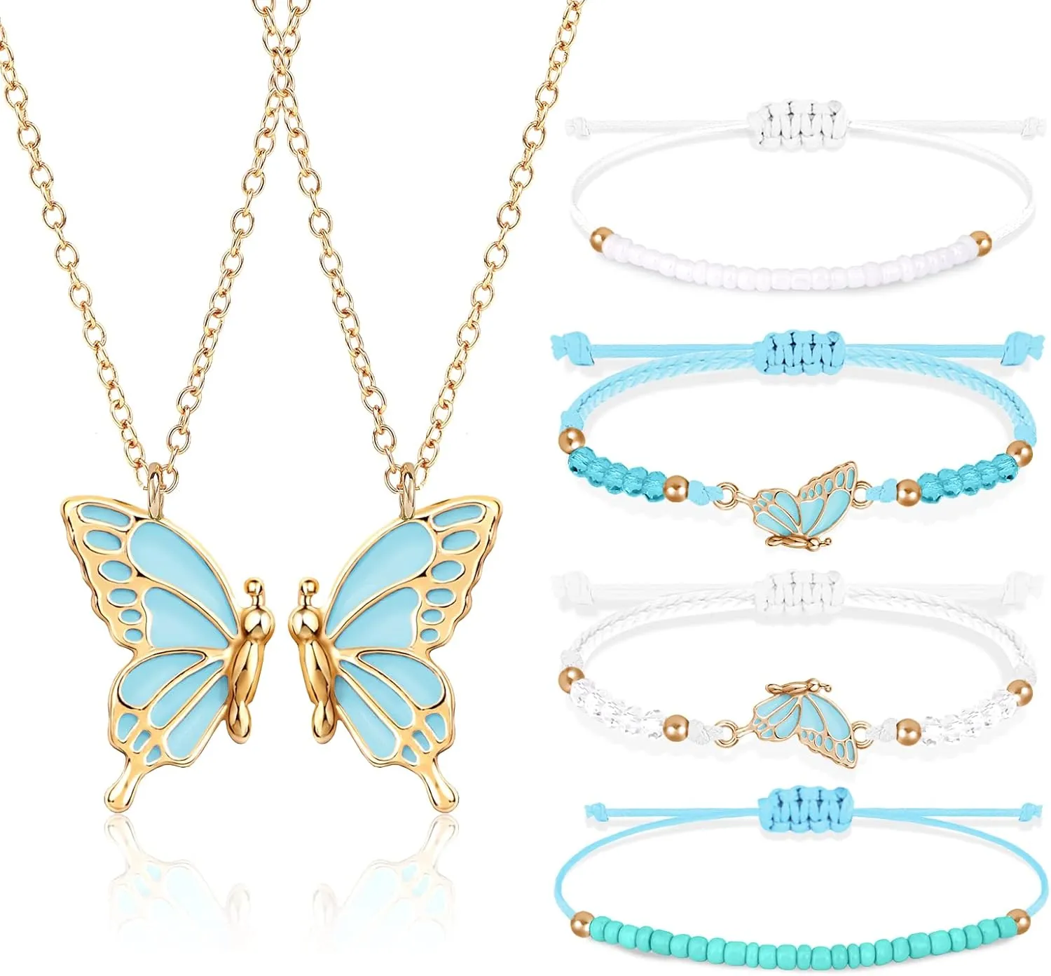 MJartoria BFF Necklace and Bracelets for 2-Butterfly Friendship Necklace Bracelet Best Friend Necklace Matching Necklace Bracelets Gifts