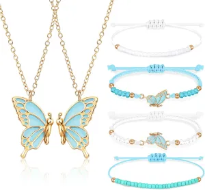 MJartoria BFF Necklace and Bracelets for 2-Butterfly Friendship Necklace Bracelet Best Friend Necklace Matching Necklace Bracelets Gifts