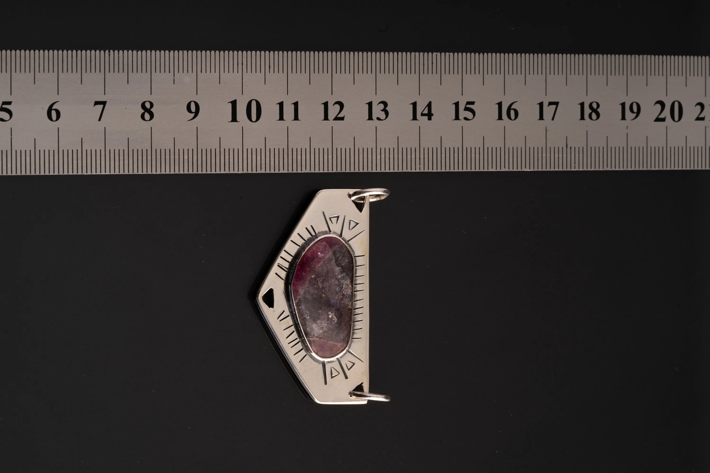 Polished Slice of Gemmy Watermelon Tourmaline Pendant,Sterling Silver, Shiny Finish, Textured Design,Heart Chakra,Libra Zodiac, Unique Gift