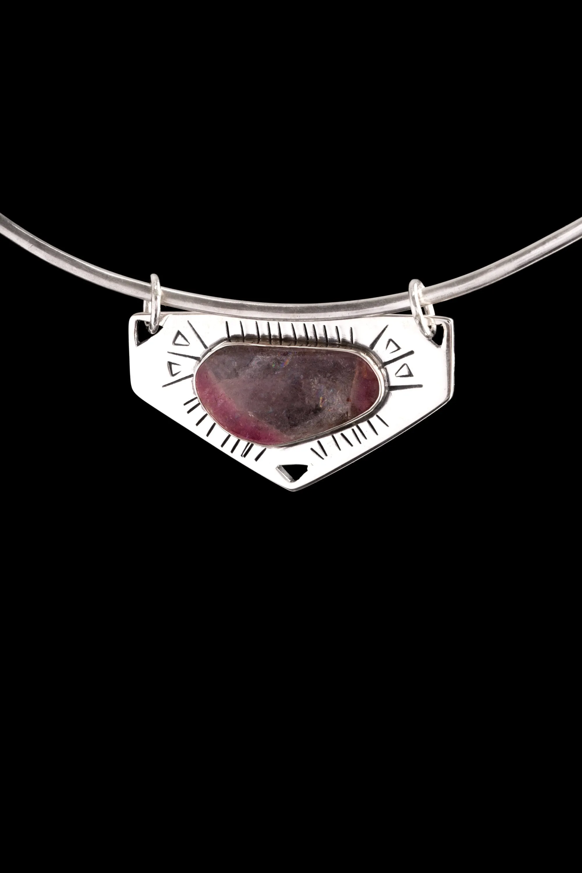 Polished Slice of Gemmy Watermelon Tourmaline Pendant,Sterling Silver, Shiny Finish, Textured Design,Heart Chakra,Libra Zodiac, Unique Gift
