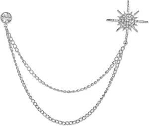 Rhinestone Star Lapel Chain for Men Suits Crystal Snowflake Brooch Pin for Women Hanging Tassel Chains Collar Brooches for Party Ceremony Banquet