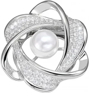 Simple Flower Brooches for Women Elegant Silver-tone Hollow Floral Broach with Imitation Pearl Brooch Pin
