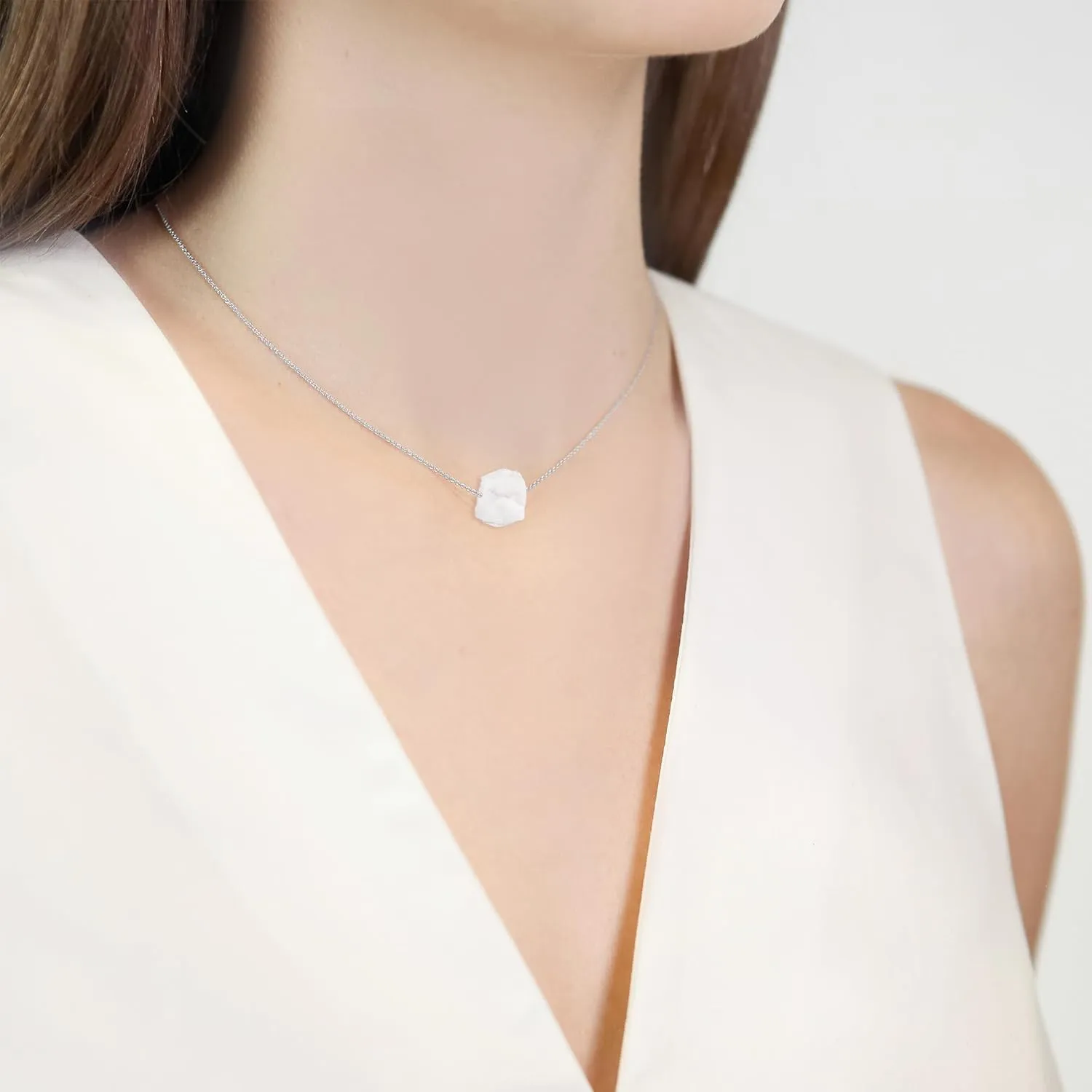 Solid 925 Sterling Silver Natural Crystal Necklace Spiritual Energy Healing Raw Stone