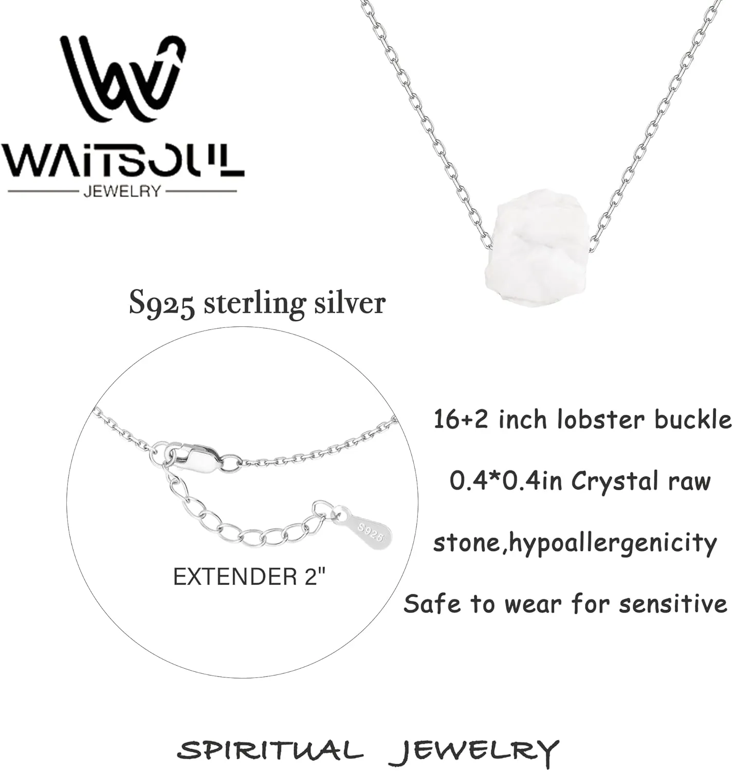 Solid 925 Sterling Silver Natural Crystal Necklace Spiritual Energy Healing Raw Stone