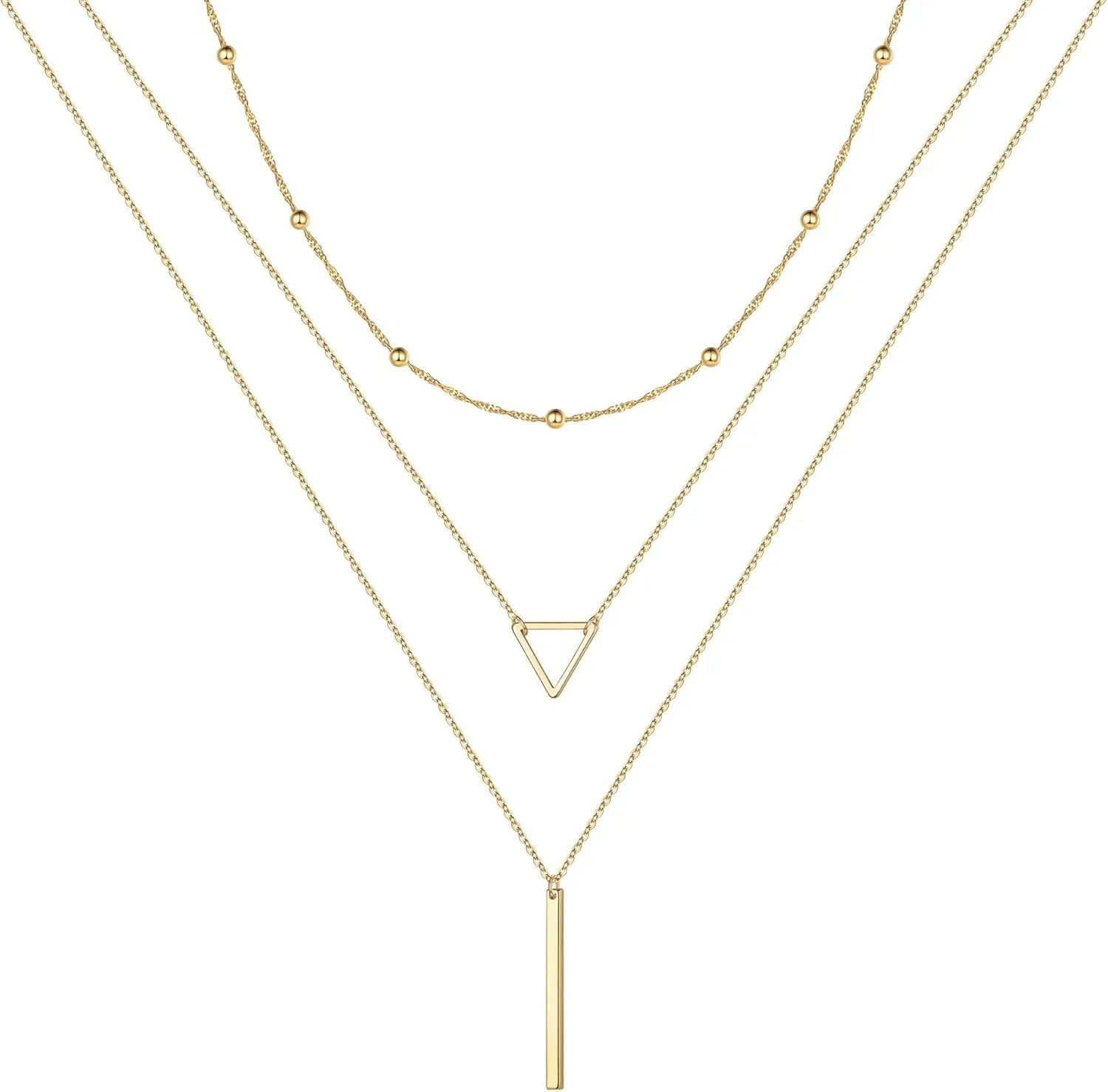 Turandoss Gold Layered Necklaces for Women - 14K Gold Plated Handmade Multilayer Bar Pearls Coin Disc Moon Butterfly Medallion Adjustable Dainty Layered Choker Necklaces for Women Jewelry