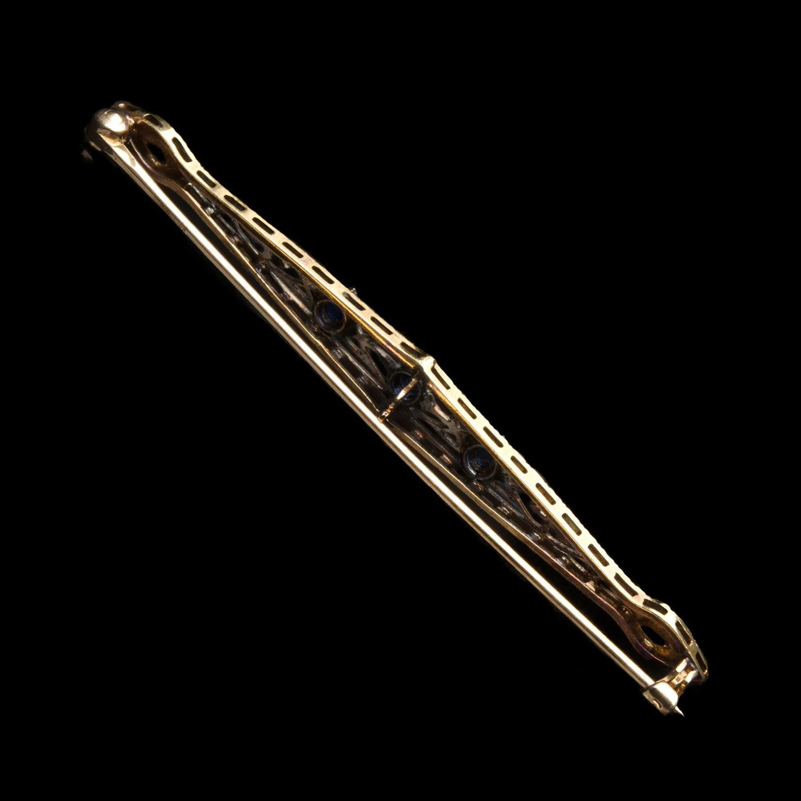 Victorian Filigree Sapphire Gold Bar Brooch
