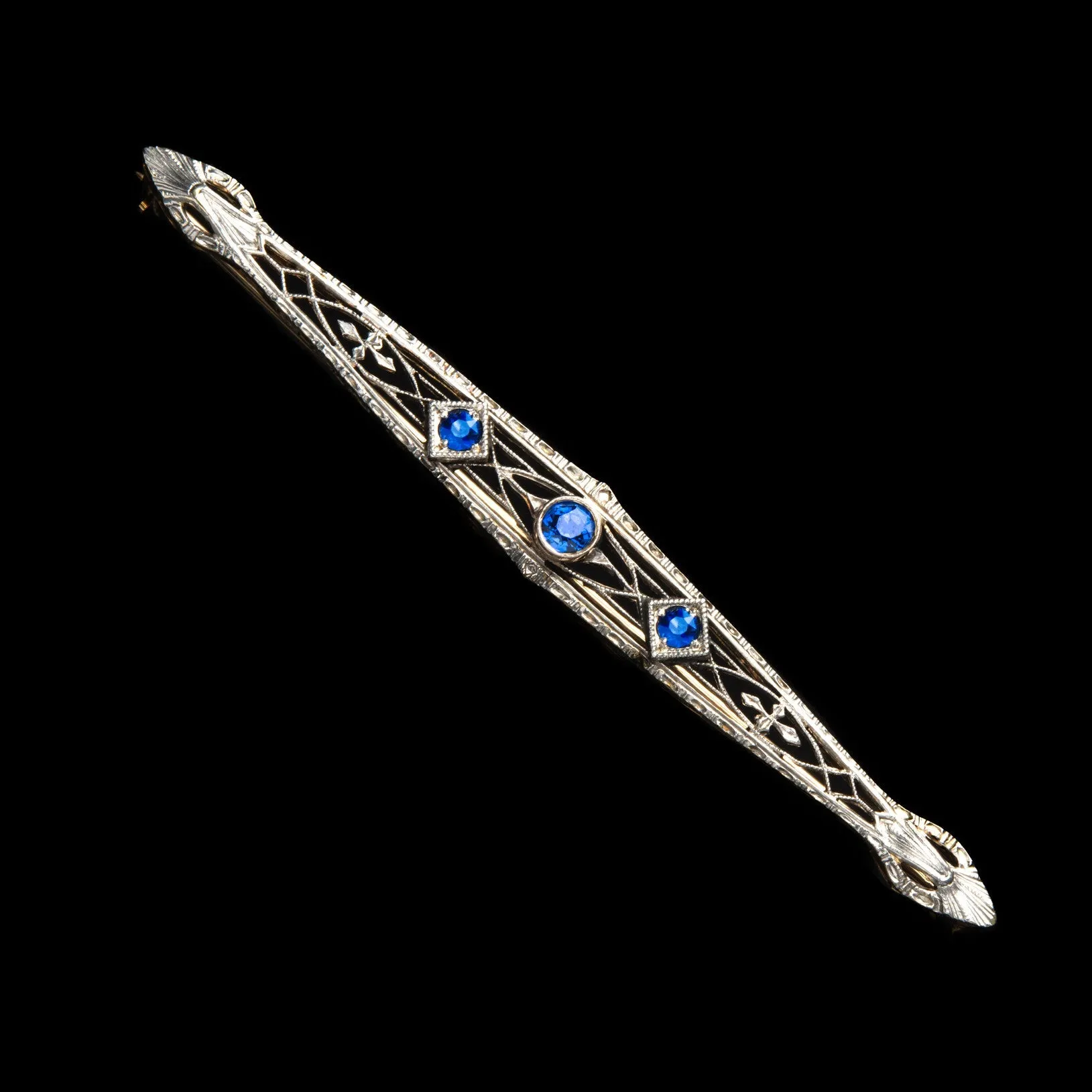 Victorian Filigree Sapphire Gold Bar Brooch