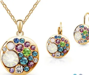 Vintage Set New 18K Gold Plated / Silver Simulated Diamond Korean Multicolor Round African Costume Crystal Jewelry Sets