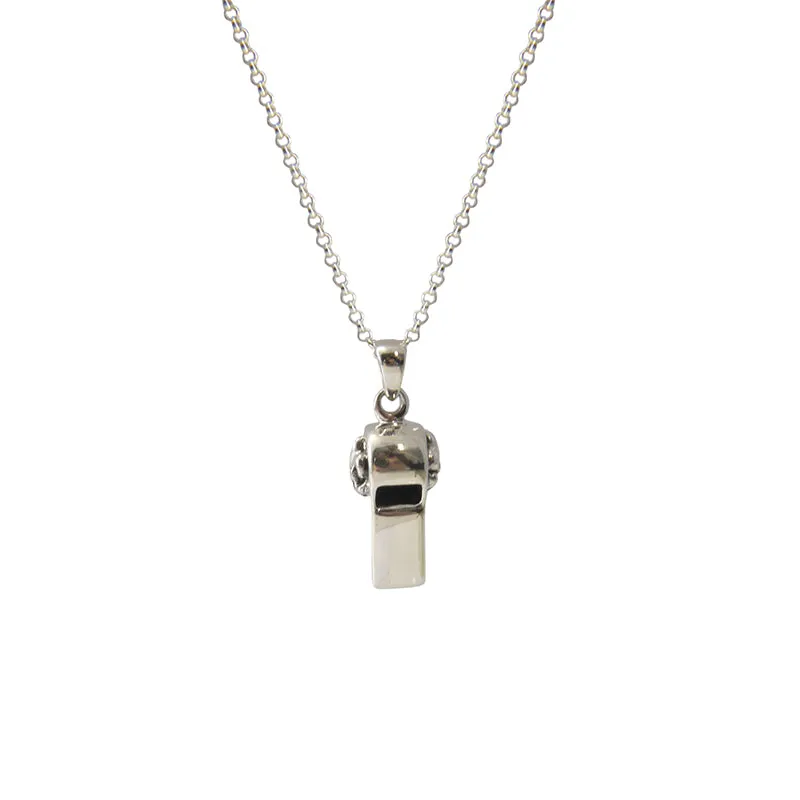 Whistle with Gothic Cross Symbol Sterling Silver Necklace