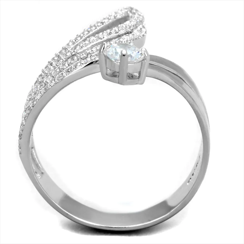 Wholesale Women's 925 Sterling Silver AAA Grade Clear Cubic Zirconia Winged Cuff Ring