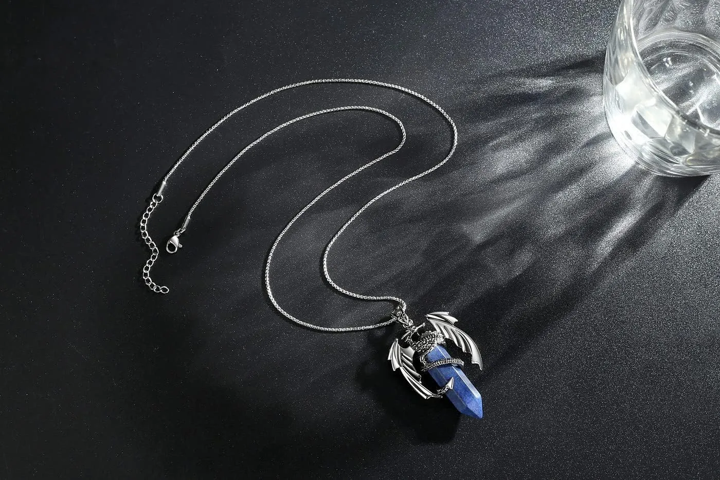 XIANNVXI Vintage Lapis Lazuli Crystal Healing Stone Necklace for Men Women Dragon Necklace Cool Simple Retro Natural Reiki Spirtural Witch Gemstone Pendant Jewelry