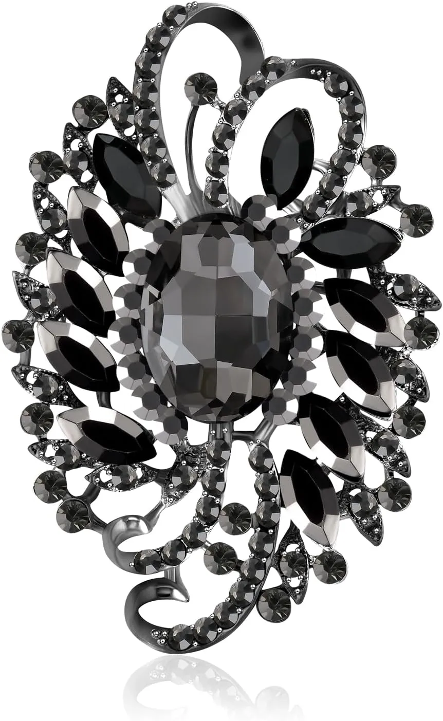 YOQUCOL Flower Shape Large Brooch Pin for Women Big Brooch with Crystal Fashion Floral Brooch for Dress Hat Decoration